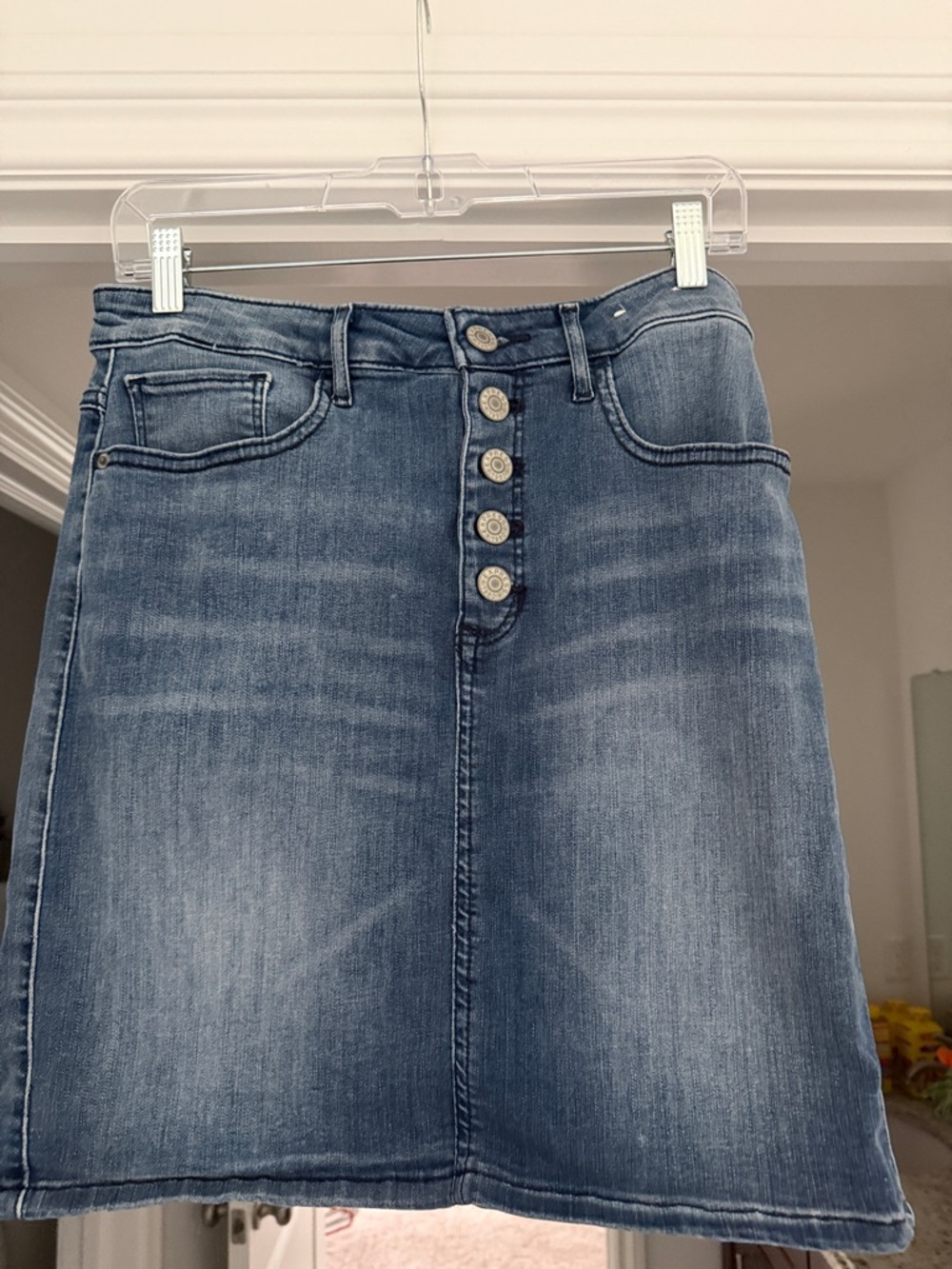 Express Blue Button-Front Denim Skirt